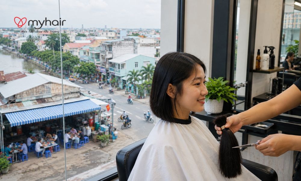 Một nụ cười xuất hiện sau ngày tham gia hiến tóc ở Trà Vinh