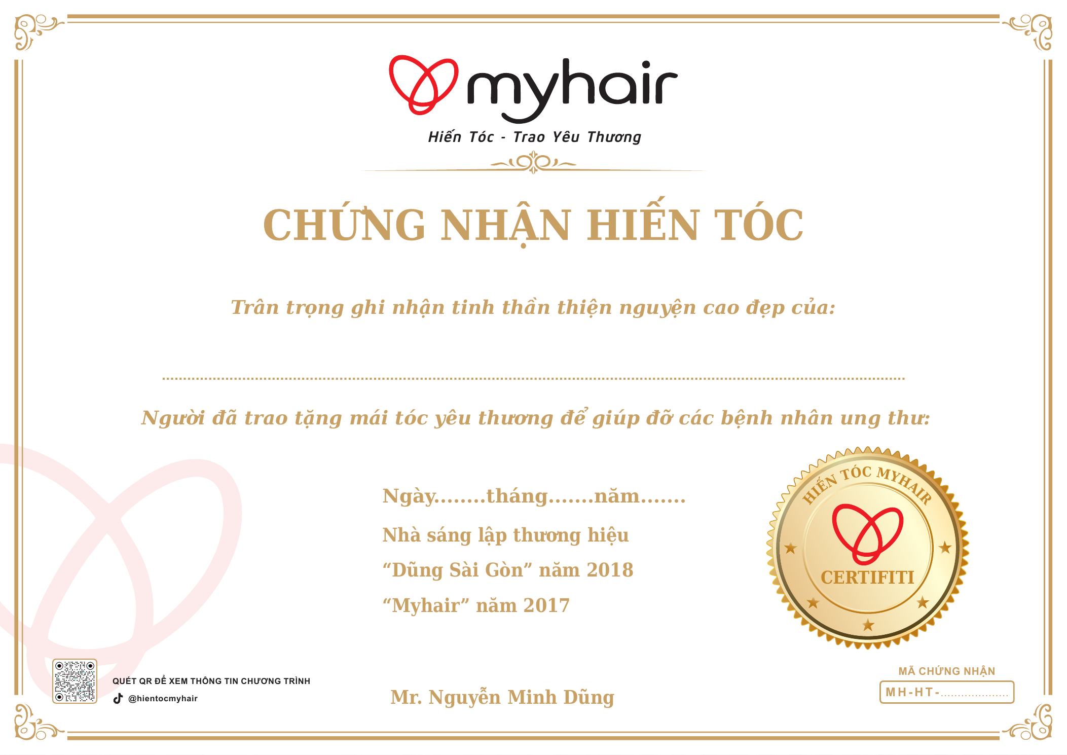Chứng nhận hiến tóc