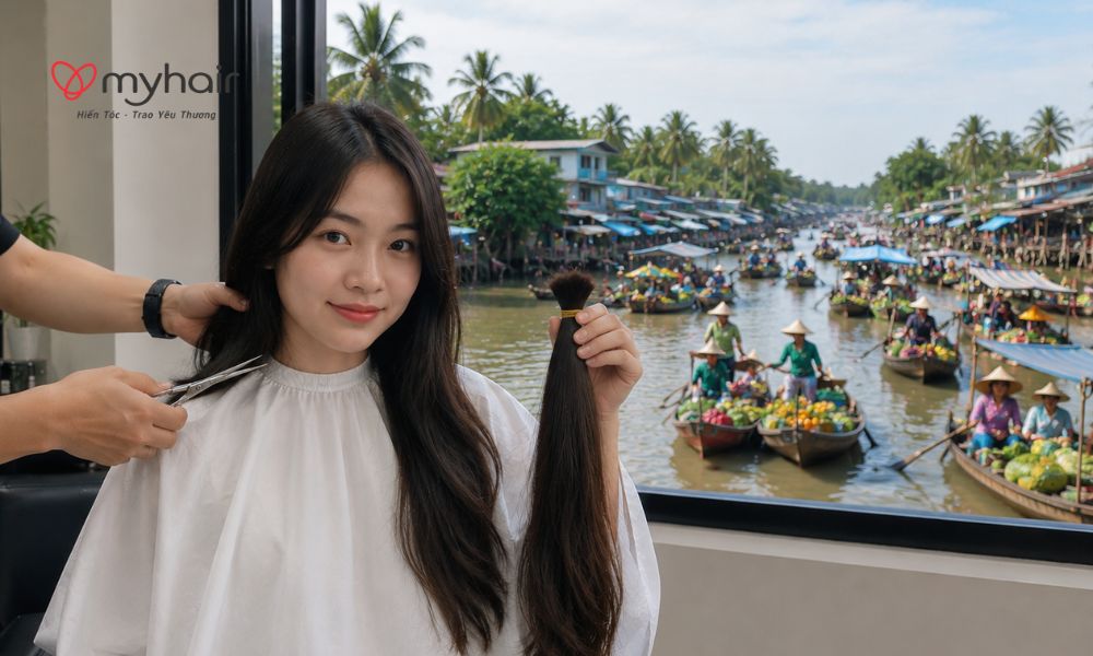 Hình ảnh lưu giữ niềm vui sau khi hiến tóc ở Vĩnh Long
